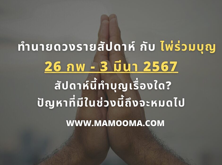 ดูดวง ทำนายดวงรายสัปดาห์กับไพ่ร่วมบุญระหว่างวันที่ 26 กุมภาพันธ์ - 3 มีนาคม 2567 สัปดาห์นี้ทำบุญเรื่องใดกันดี? 1 ไพ่ร่วมบุญ 26 กพ -3 มีนาคม 67